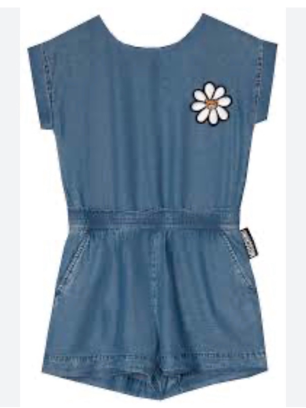 Moschino Blue Denim Girls Romper with Daisy Patch